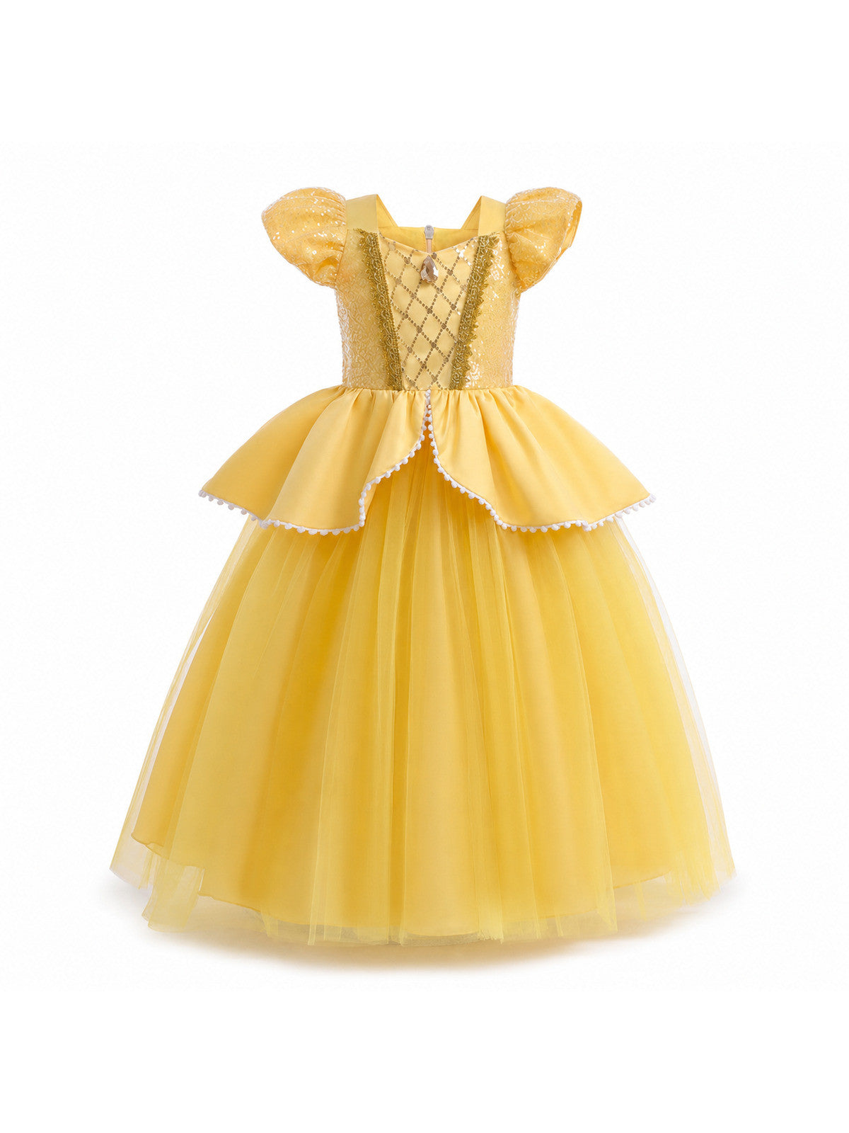Girls Belle Princess Dress Beauty and the Beast Sequin Tulle Gown Kids Birthday