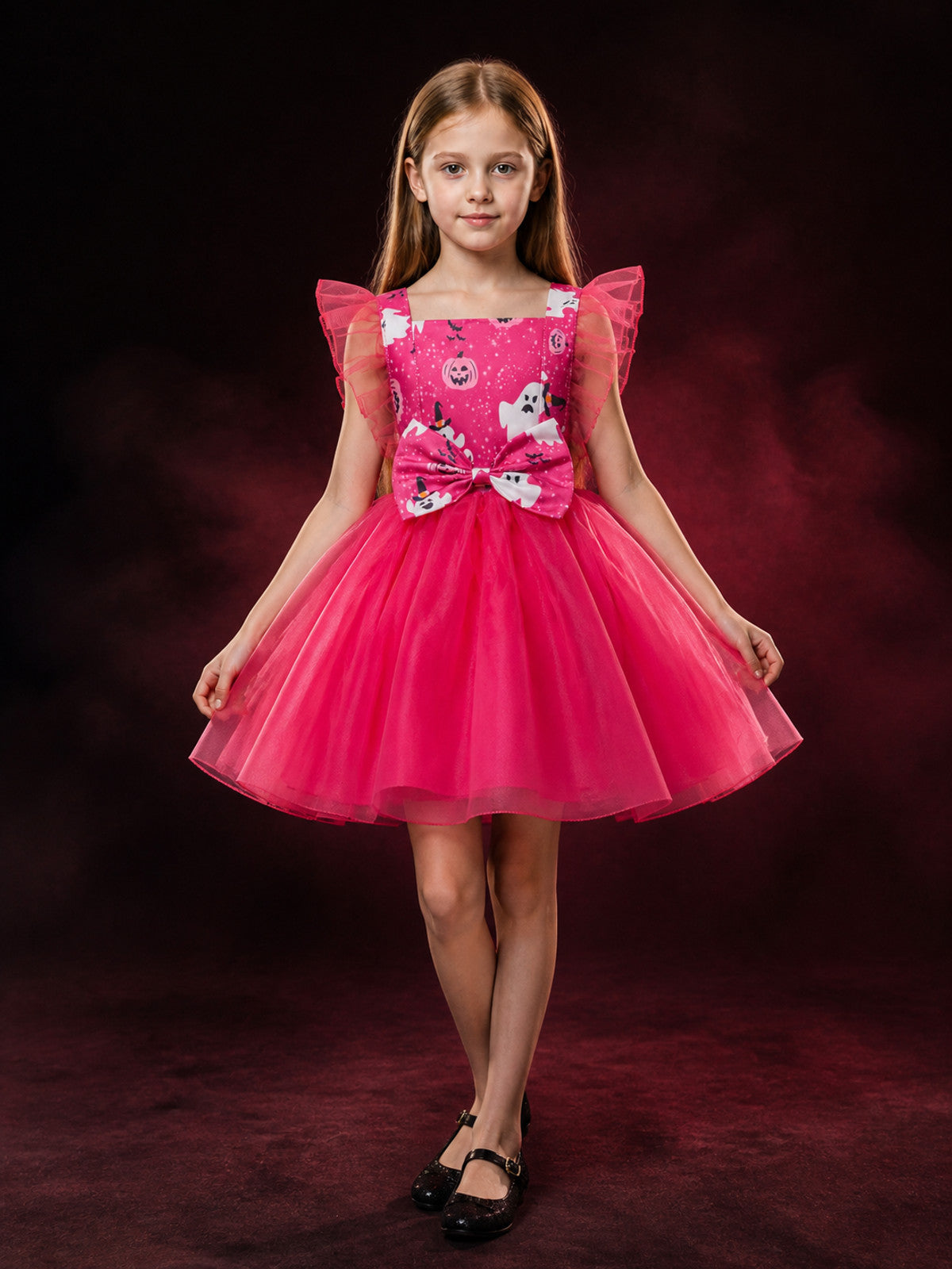 Girls' Halloween Character Dress with Pumpkin, Ghost and Skeleton Prints main product view