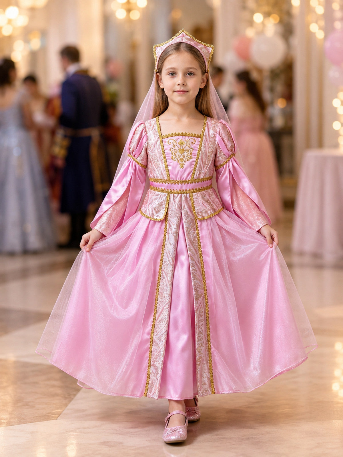 Children's Princess Carnival Dress with Crown and Veil lifestyle view