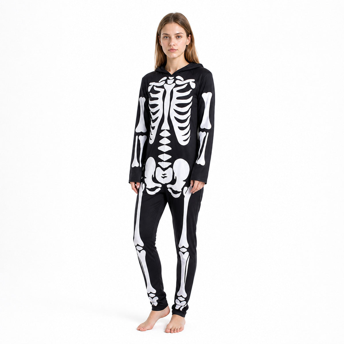 Black and White Skeleton Costume with Hood for Cosplay lifestyle