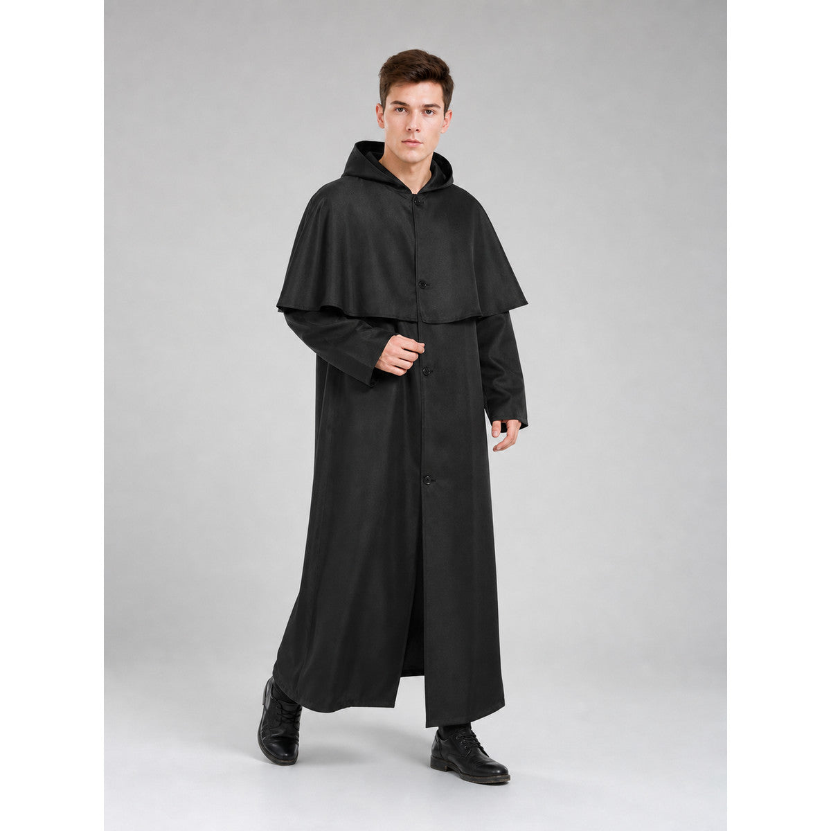 Zombie Costume: Long Black Hooded Cloak lifestyle