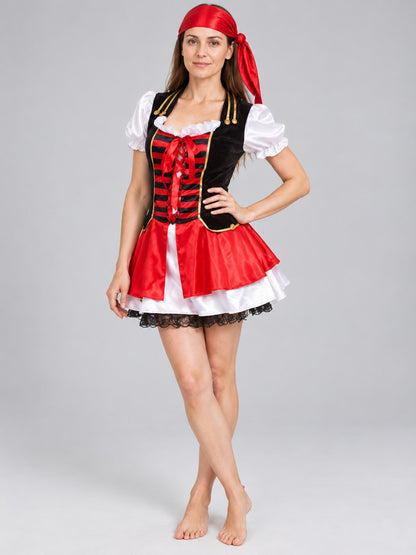 Pirate Costume: Black-Red-White Dress, Belt, Bandana