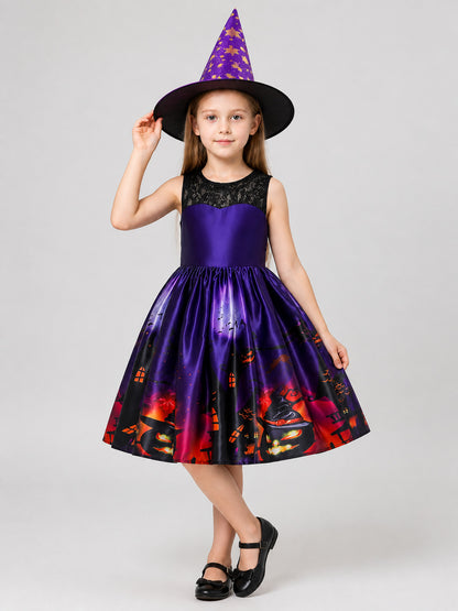 Kids' Witch Costume Dress with Hat, Purple, Halloween Costume Dresses detail