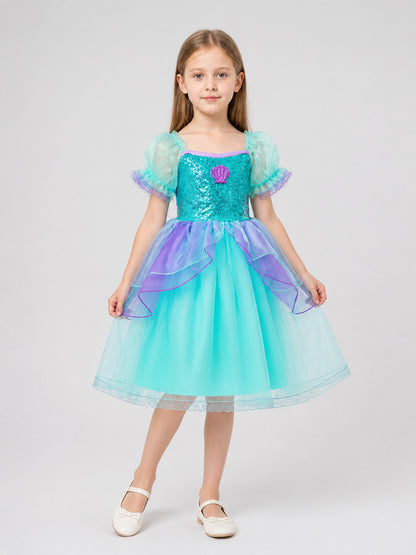Girls' Princess Dress with Sequins and Mesh Skirt