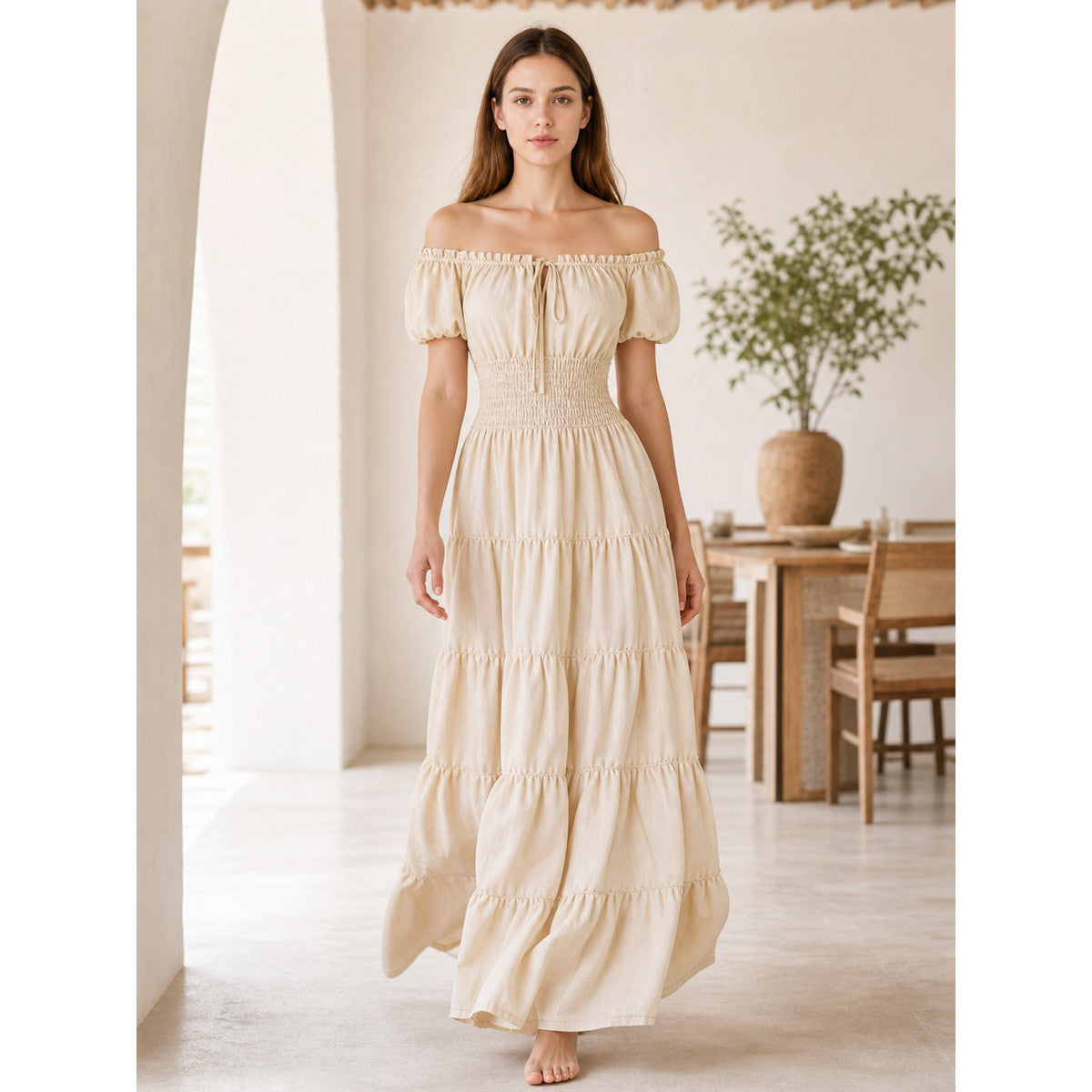 Medieval-Style Dress with a Tiered Skirt