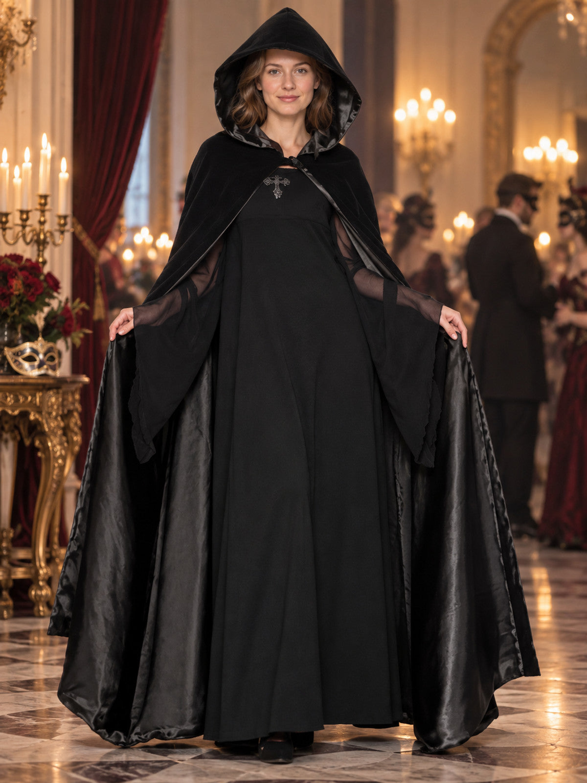 Vampire Costume with Black Cape and Skirt