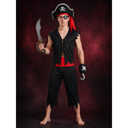 Halloween Pirate Costume Accessory Set - Skull Hat, Eyepatch, Hook & Sword main product view