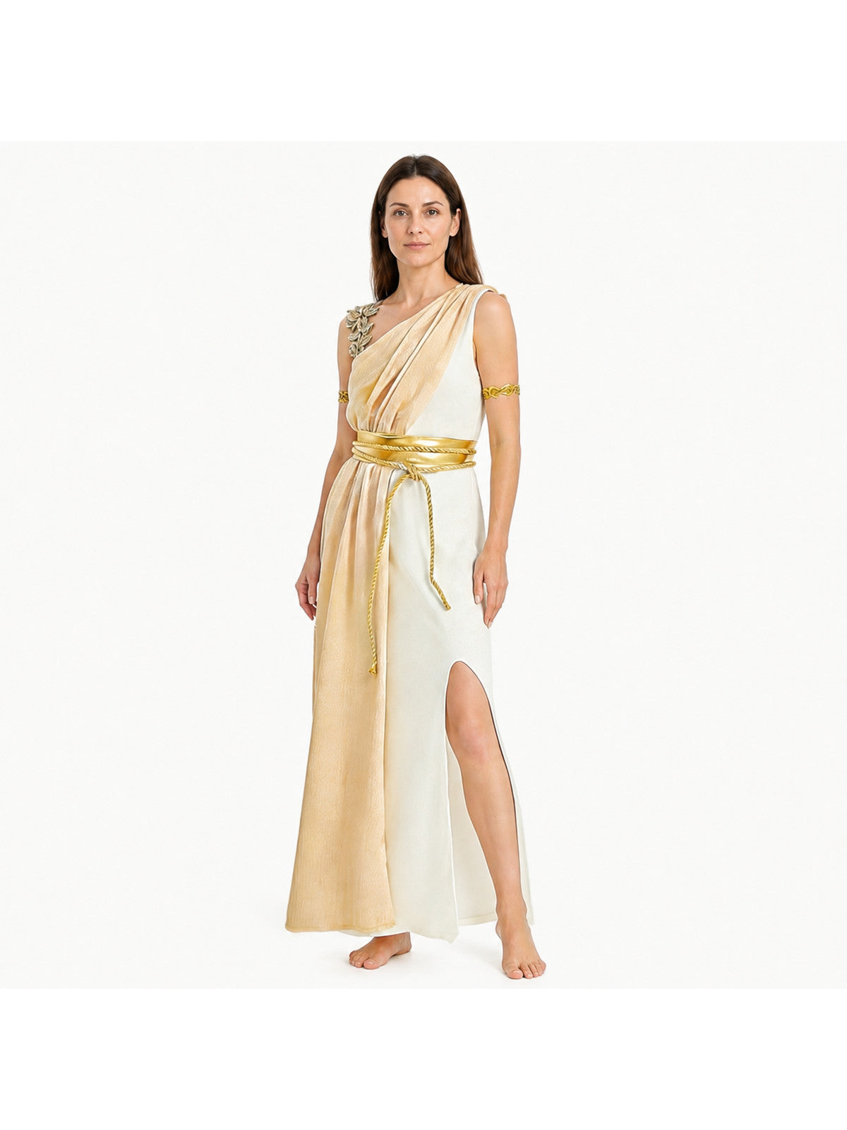 Greek Goddess Draped Dress with High Slit Costume Dresses detail
