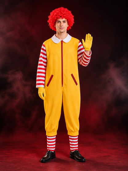 Red and Yellow Clown Jumpsuit Costume, Striped Sleeves, Cosplay Performance main product view