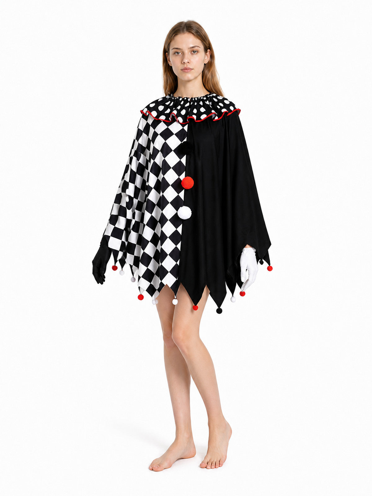 Clown Cape with Pointed Edges and Gloves for Halloween