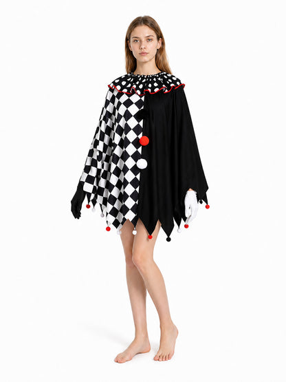 Clown Cape with Pointed Edges and Gloves for Halloween