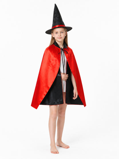 Red and Black Carnival Cape with a Wide-Brimmed Hat Costume Capes detail