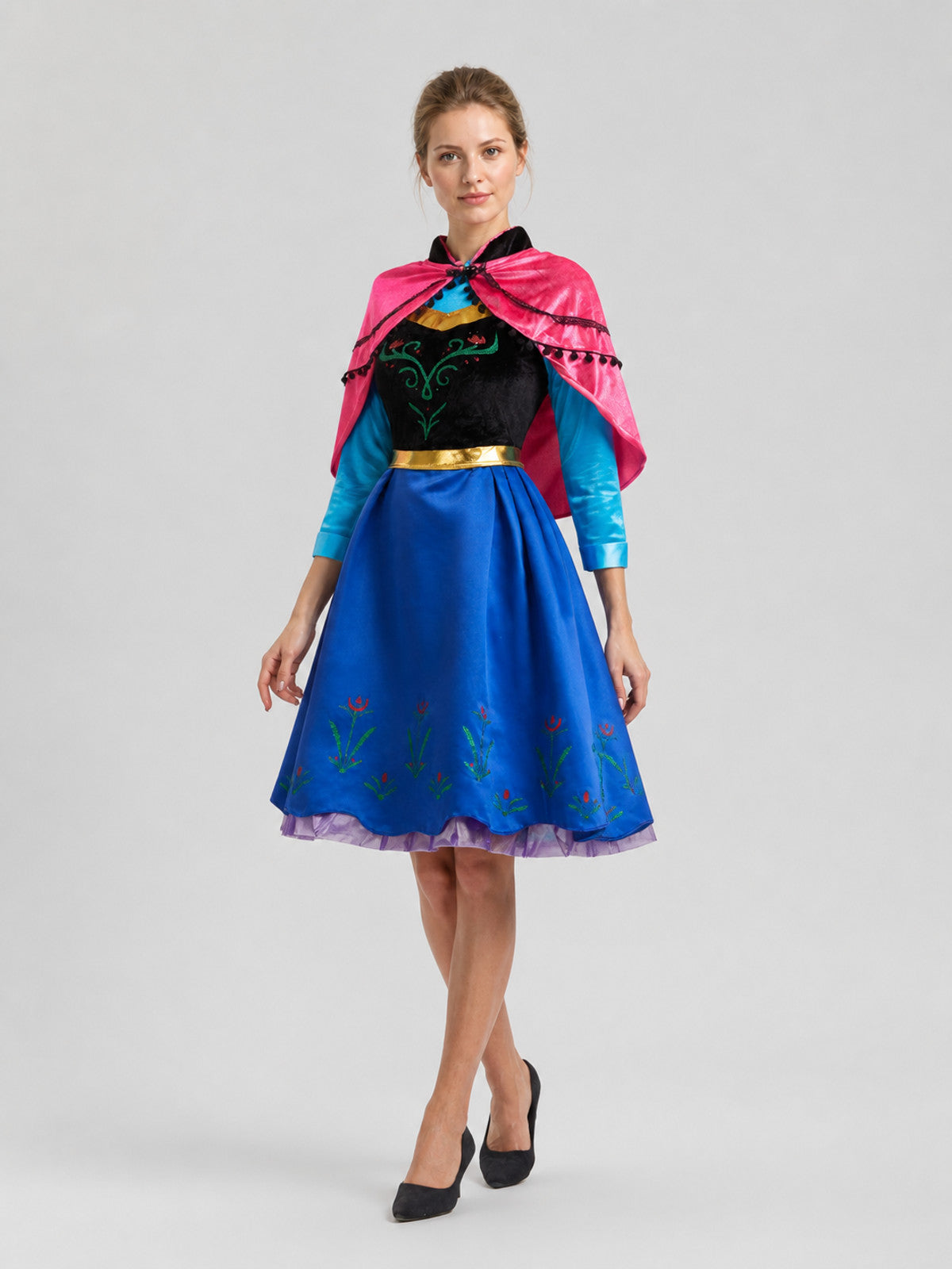 Anna Frozen Cosplay Dress with Cape Costume Dresses detail 2