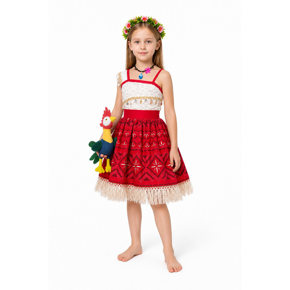 Children’s Moana costume with a red full skirt for Halloween product detail