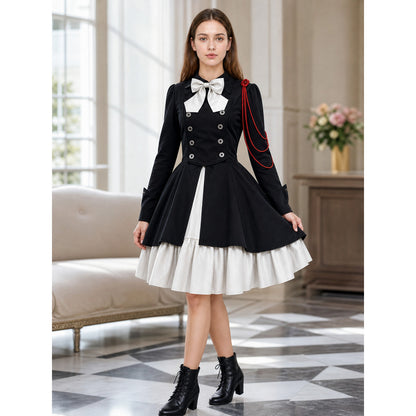 Gothic Double-Breasted Dress with Long Sleeves lifestyle view