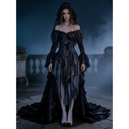 Ghost Bride Costume with Long Sleeves for Halloween lifestyle view