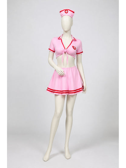 Pink medical uniform with skirt and cap