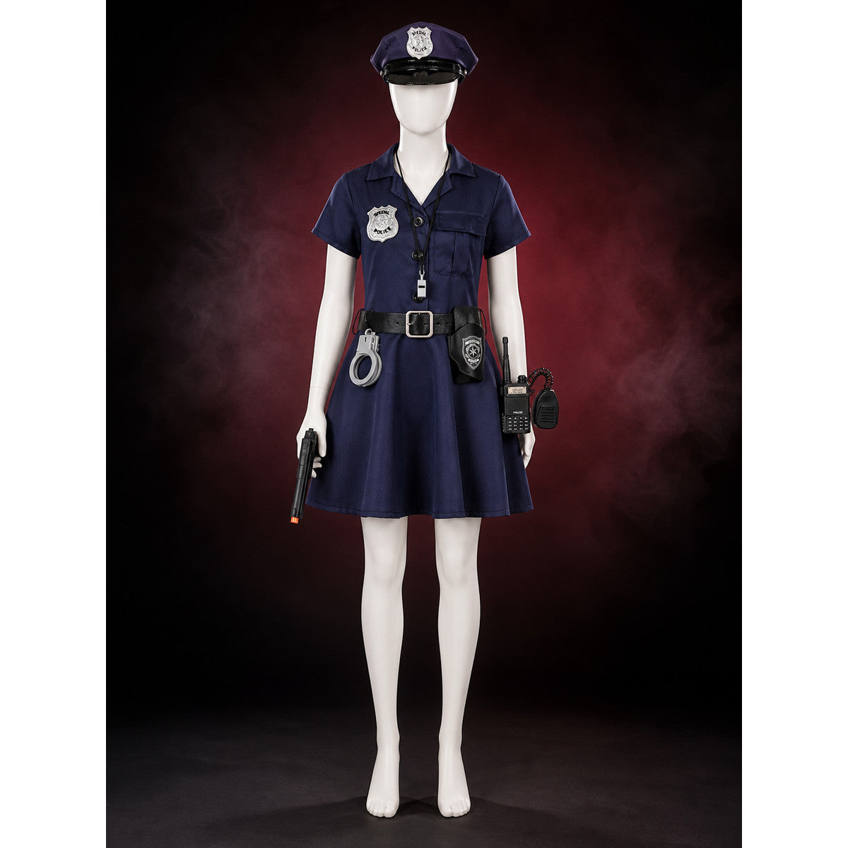 Girl's Police Costume Dress Set - Includes Hat, Badge, Handcuffs & Whistle main product view