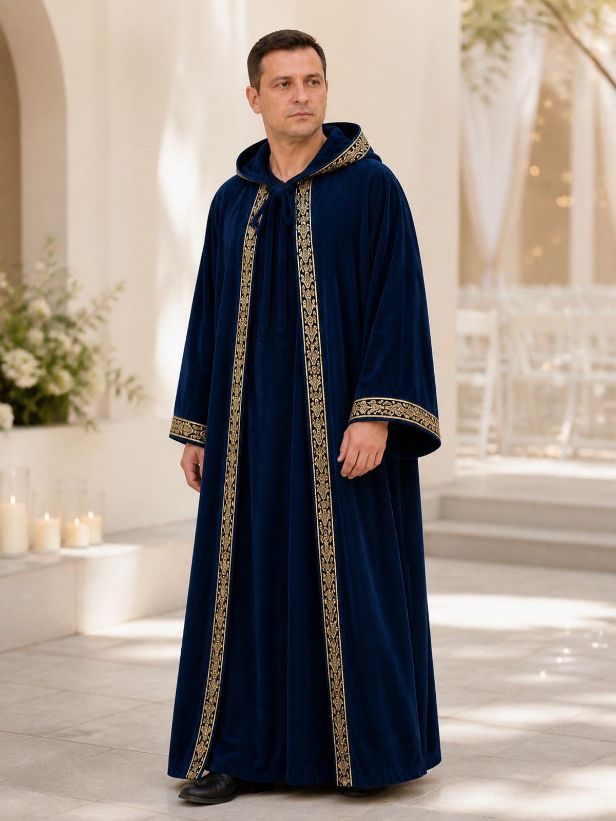 Dark Blue Hooded Wizard Robe for Cosplay