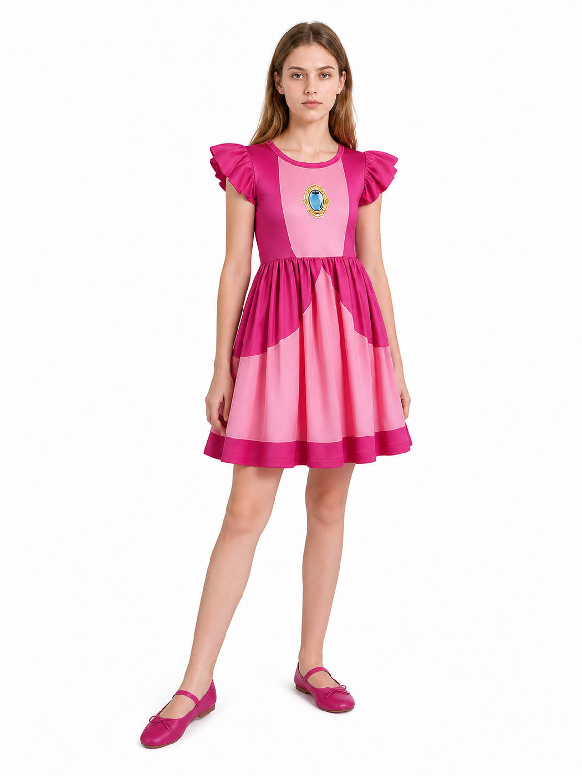 Pink Cosplay Dress with Ruffles and Flared Skirt Costume Dresses detail