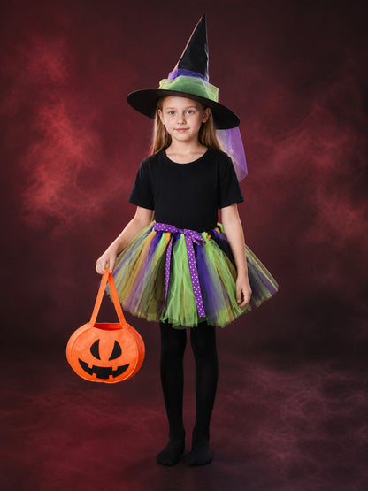 Girls' Witch Costume Set with Pointed Hat, Tutu Skirt, Pumpkin Bag and Tights main product view