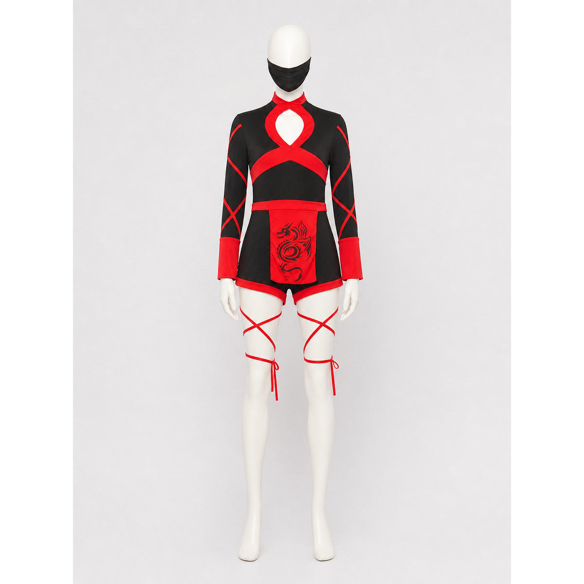 Ninja Cosplay Costume with Mask, Black and Red Costume Masks detail