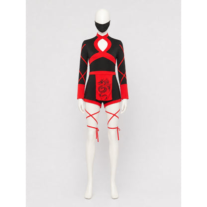 Ninja Cosplay Costume with Mask, Black and Red Costume Masks detail