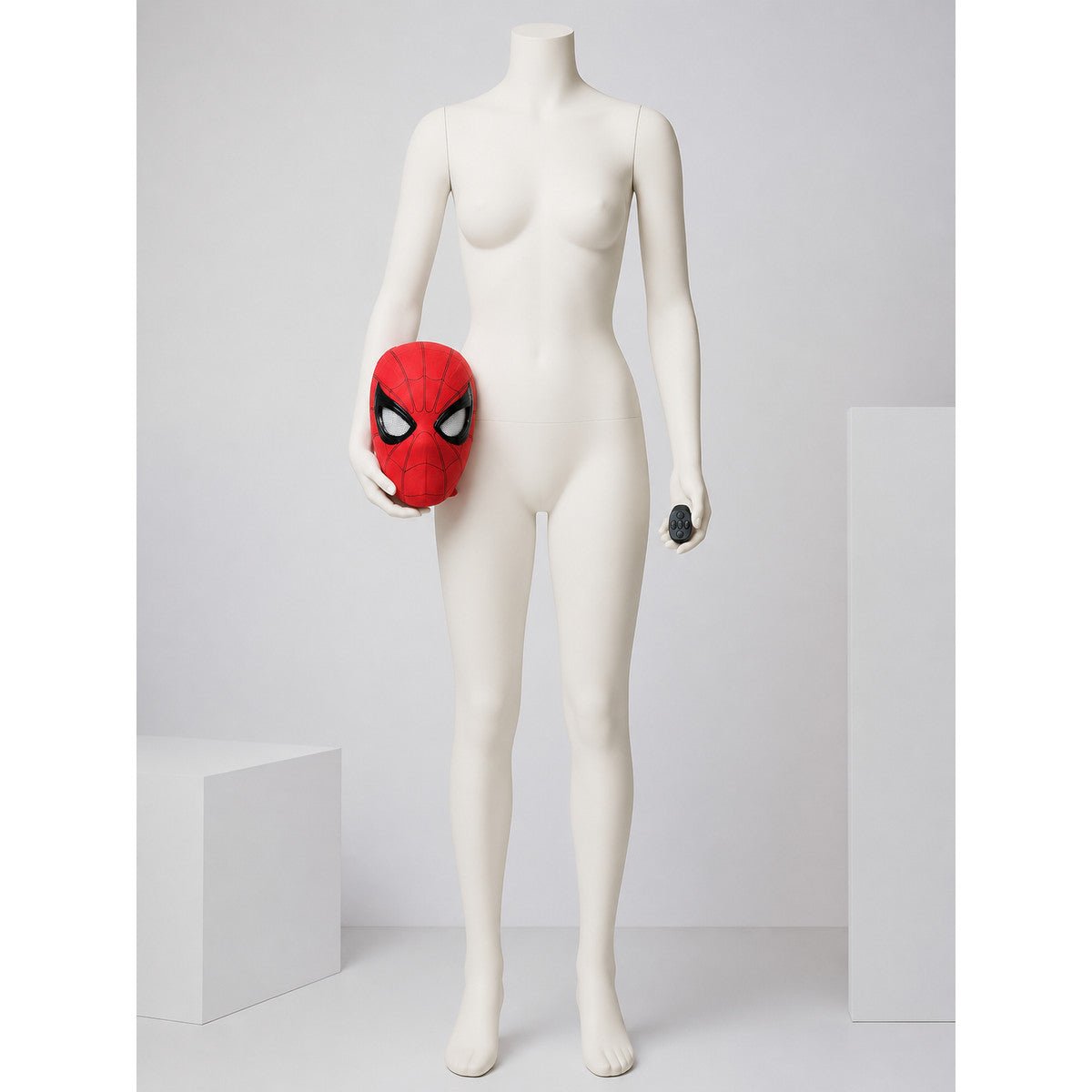 Red-and-Black Cosplay Mask with Remote Control on-model front view