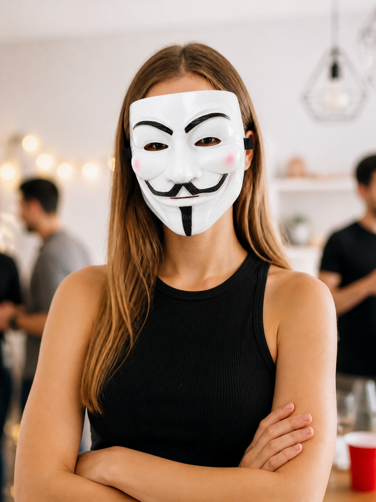 White Cosplay Mask with Mustache and Blush lifestyle view