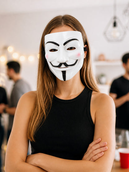 White Cosplay Mask with Mustache and Blush lifestyle view