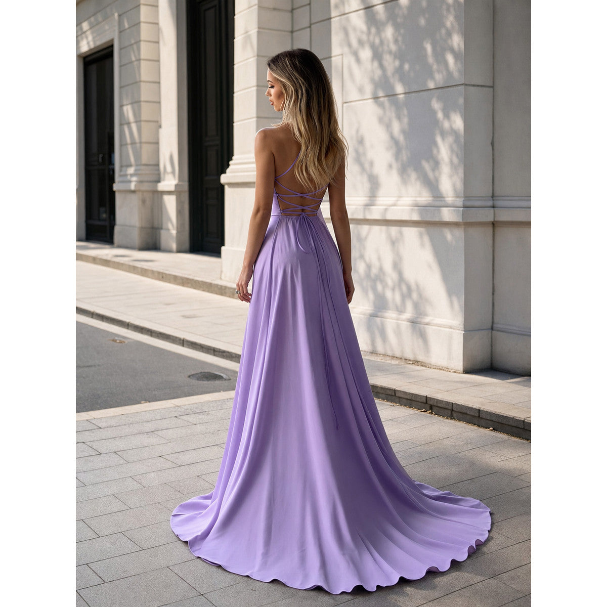 Evening Dress with an Open Back and Long Train