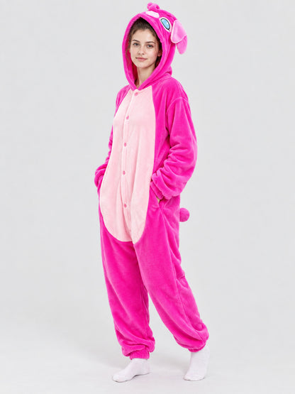 Plush elephant hooded kigurumi pajama, hot pink