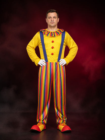 Adult Clown Jumpsuit Costume, Colorful Stripes, Suspender Style Halloween Party main product view