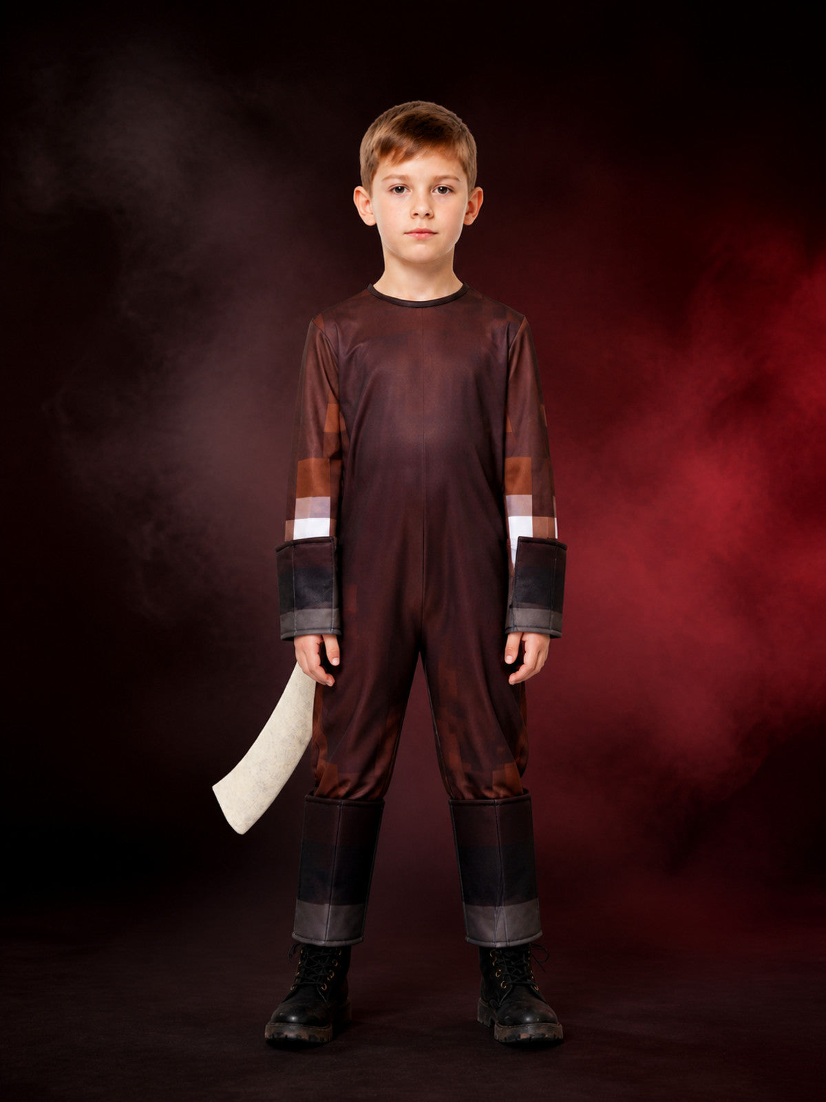 Kids Blocky Armor Costume Jumpsuit with Pixel Pattern, Halloween Outfit main product view