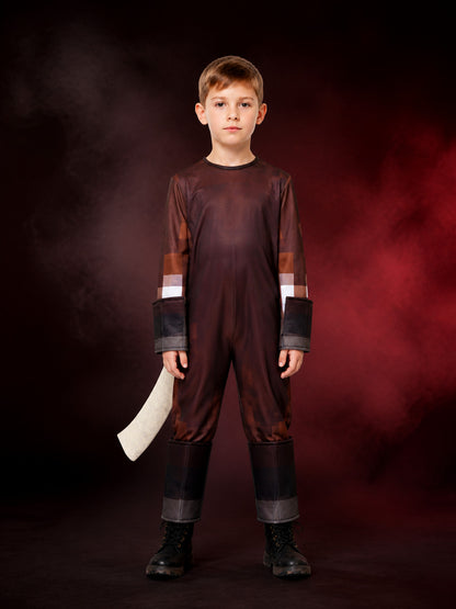 Kids Blocky Armor Costume Jumpsuit with Pixel Pattern, Halloween Outfit main product view
