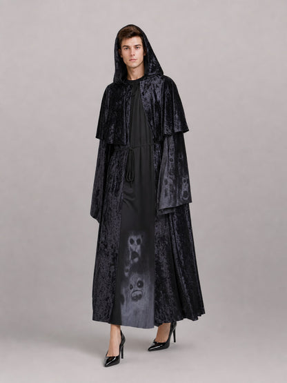 Black Hooded Gothic-Style Carnival Cloak