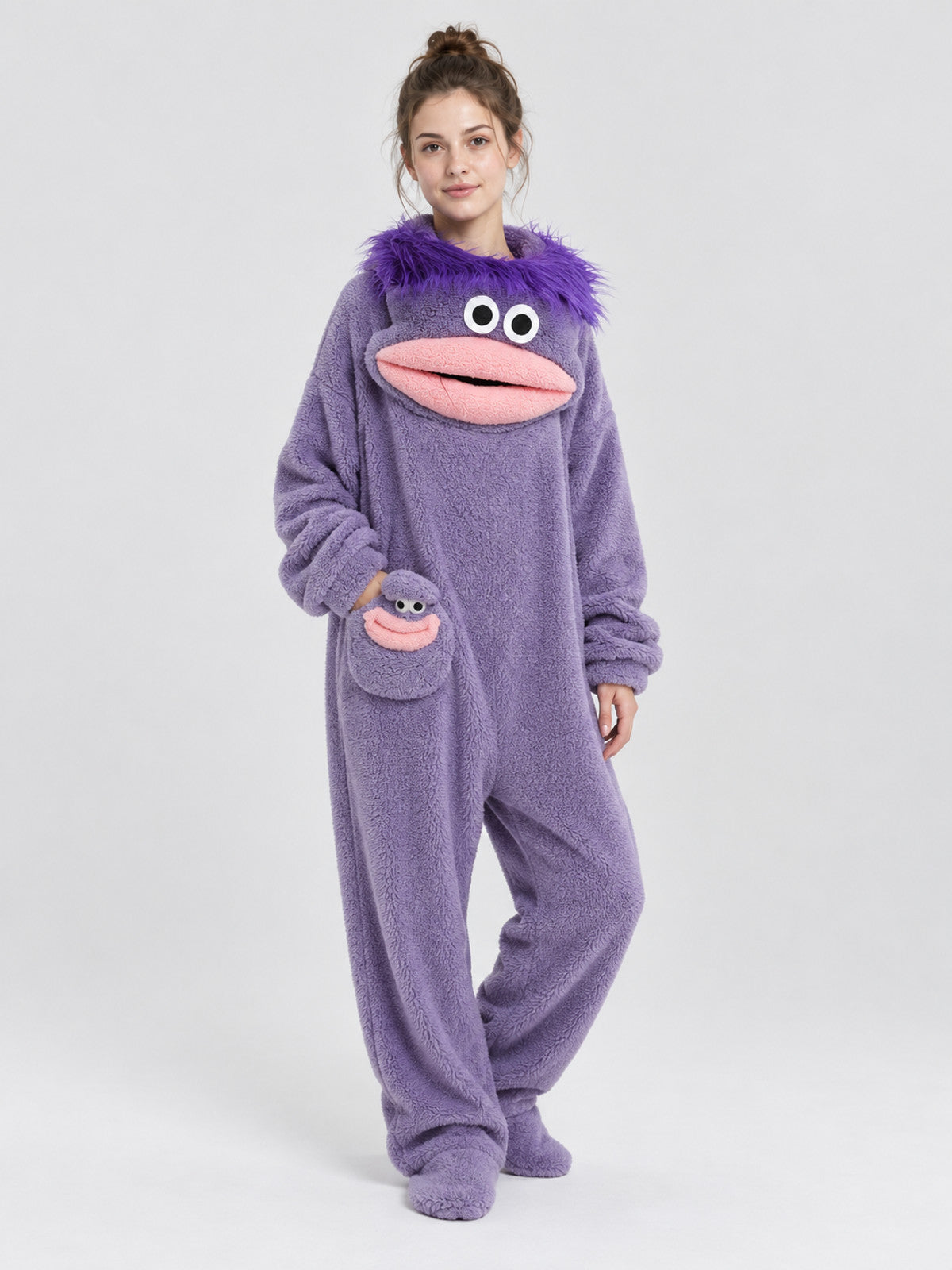 Purple Insulated Jumpsuit Pajama with a Voluminous Mouth