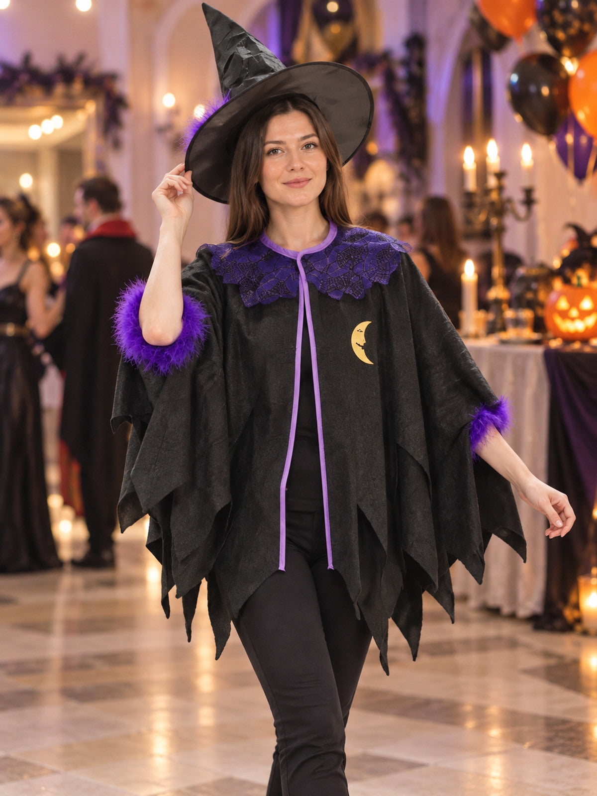 Witch Costume: Cloak and Hat, Black and Purple