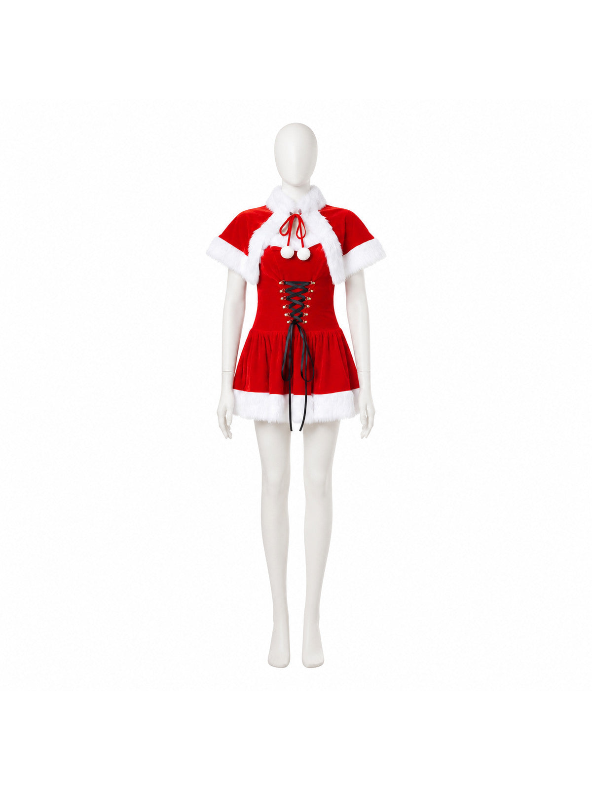 Red New Year's Carnival Dress with White Trim Costume Dresses detail