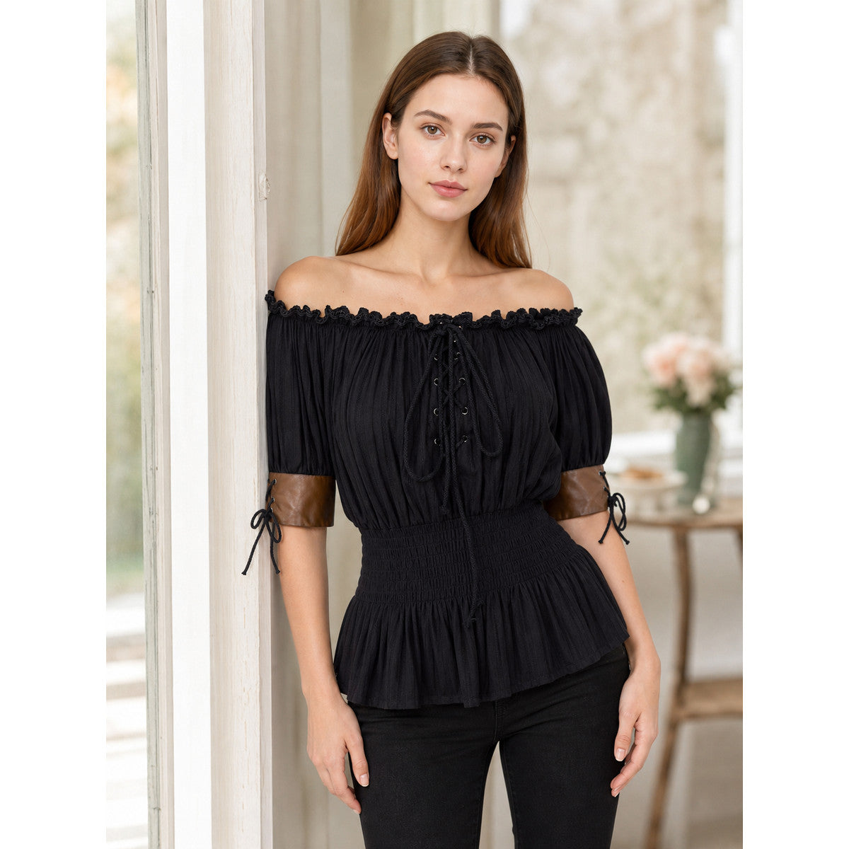 Gothic Off-the-Shoulder Lace-Up Top