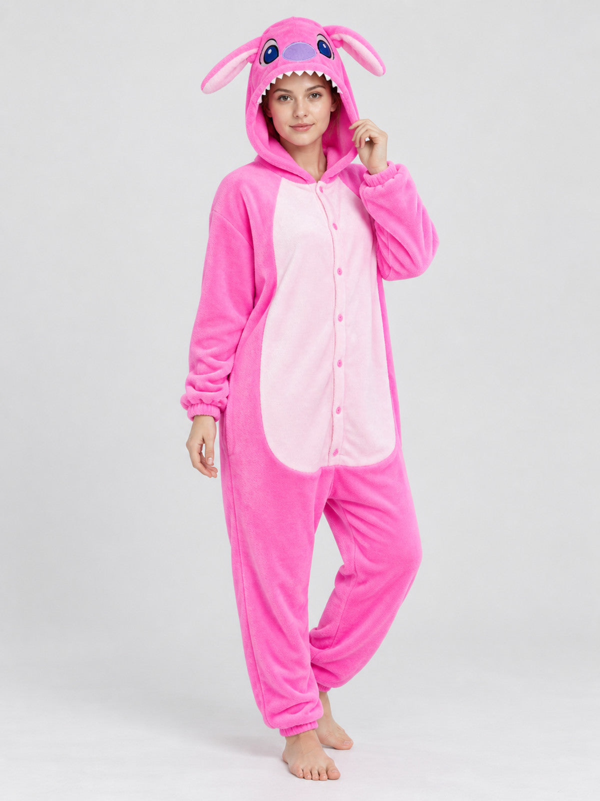 Pink Fleece Hooded Pajama Jumpsuit with Ears