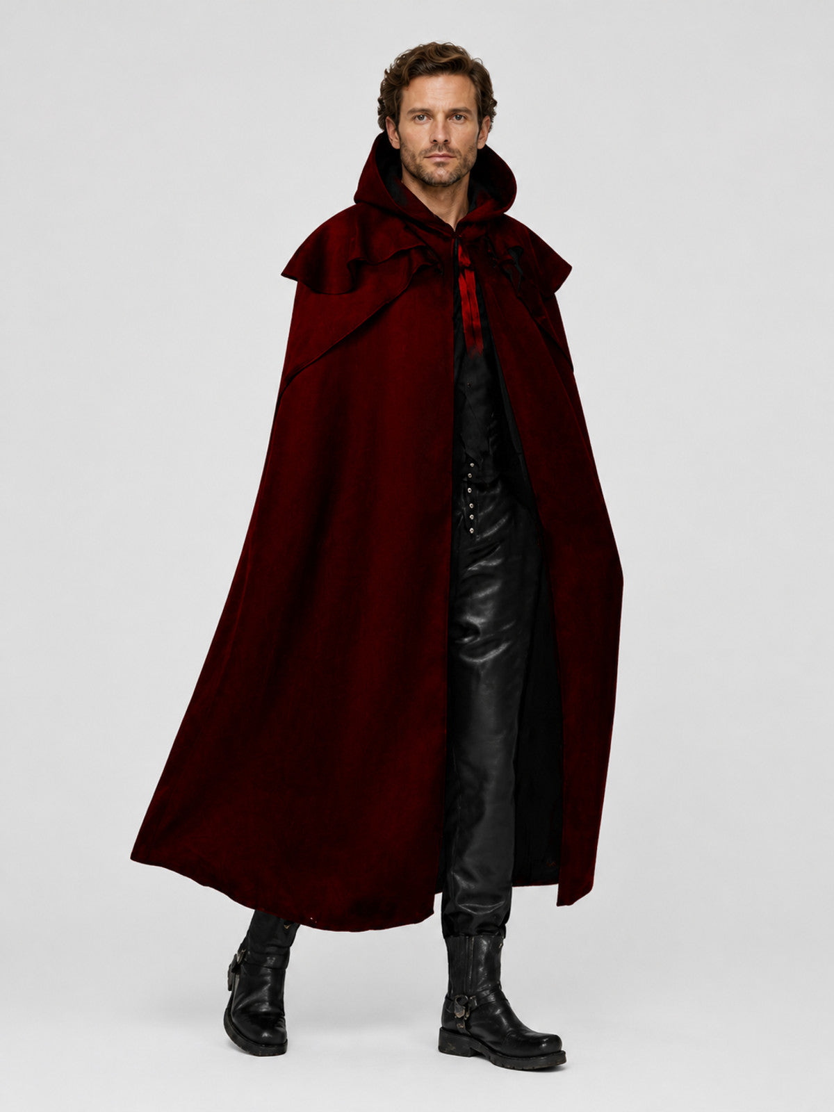 Dark Red Hooded Vampire Cloak for Halloween Costume Capes detail