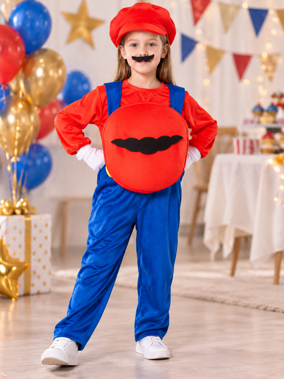 Kids' Super Mario Carnival Costume with Mustache and Hat