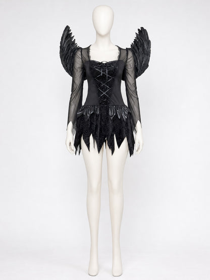 Black Angel Costume with Wings and Headband