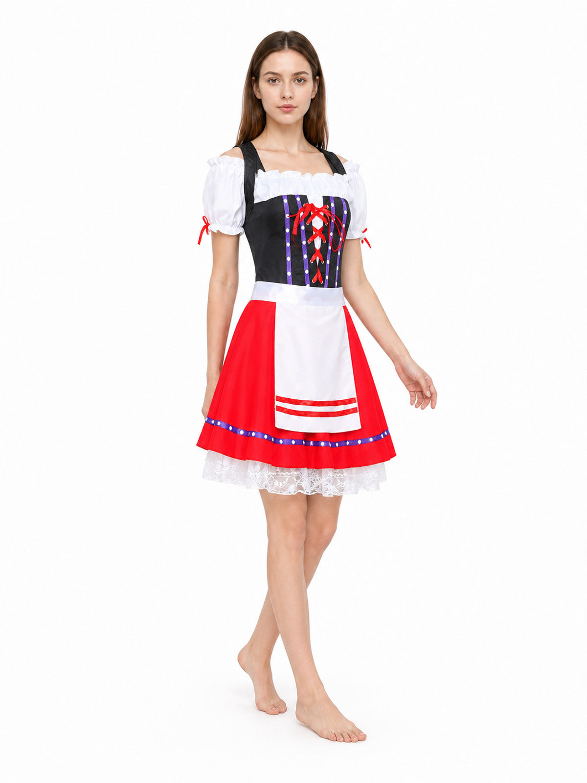 Oktoberfest Dress with Apron and Red Lacing Costume Dresses detail