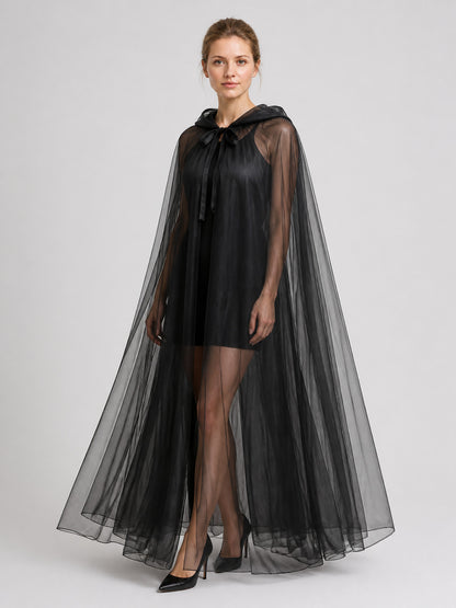 Black Mesh Death Cloak with Hood for Halloween Costume Capes detail