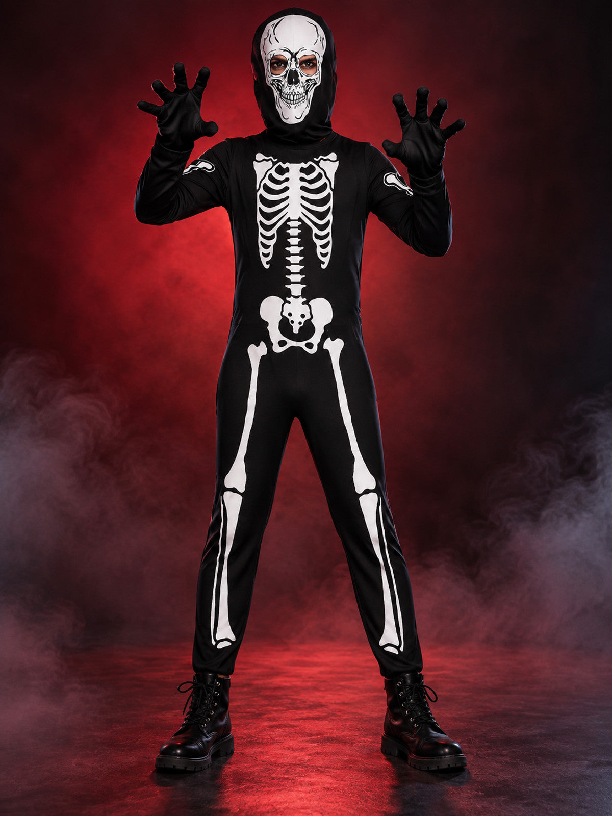 Kids' Skeleton Halloween Costume Black with Hood