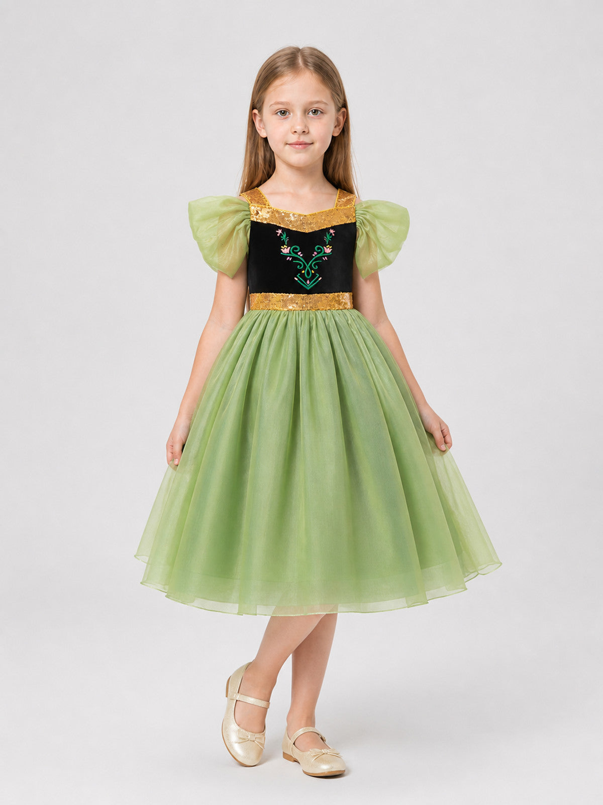 Green Princess Dress for Girls with a Tulle Skirt Costume Dresses detail