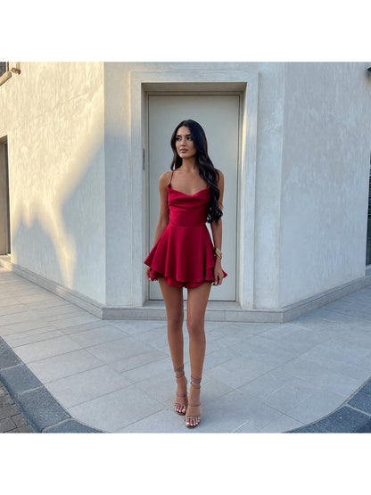 Red Short Dress with Spaghetti Straps and an A-Line Silhouette Costume Dresses detail