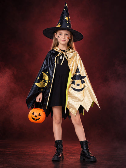 Kids' witch carnival costume with cape and hat